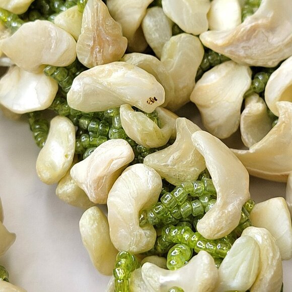 Chunky Green Shell Necklace ,Chips and  Green Beads Bib Necklace - Picture 3 of 14